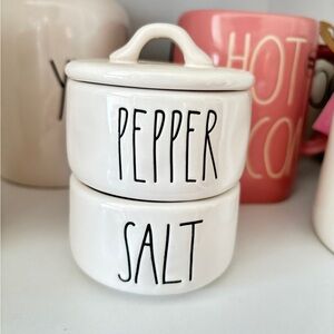 Rae Dunn White Ceramic Pepper and Salt Stackable Set